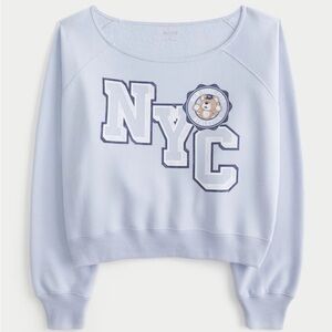 NWOT Women’s Hollister Easy Off the Shoulder Light Blue NYC Graphic Sweatshirt